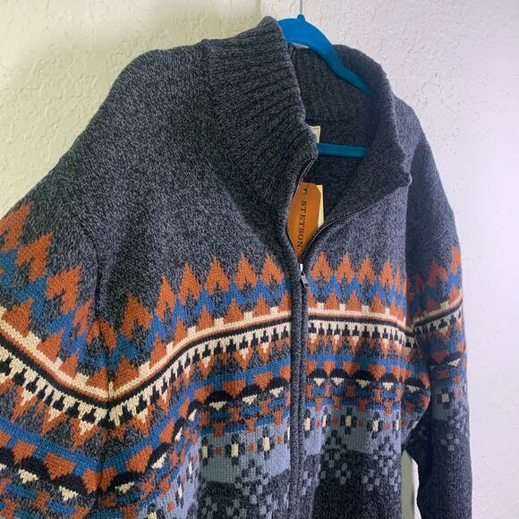STETSON Sweater Cardigan Full Zip Mock Neck Western Navajo Cotton Wool NWT - Picture 7 of 14